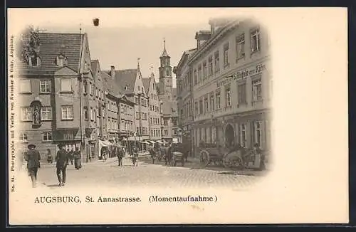 AK Augsburg, St. Annastrasse mit Bierbrauerei von S. Riegele