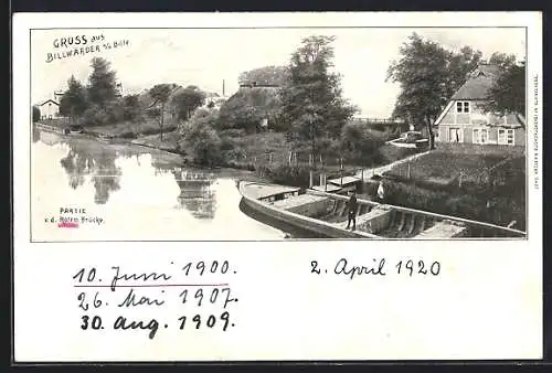 AK Hamburg-Billwärder, Partie v. d. Roten Brücke mit Boot