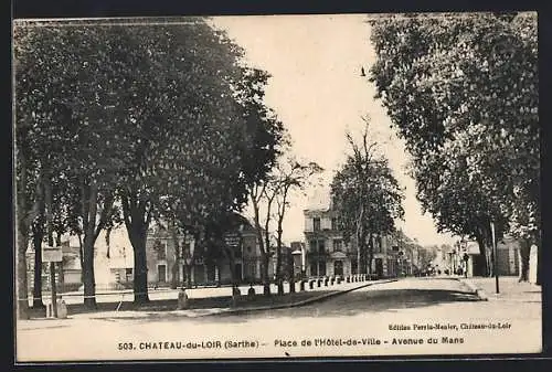 AK Chateau-du-Loir, Place de l`Hôtel-de-Ville et Avenue du Mans