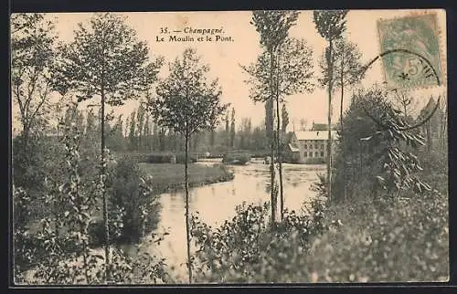 AK Champagné, Le Moulin et le Pont