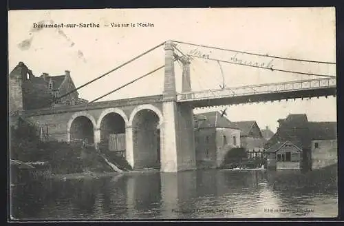 AK Beaumont-sur-Sarthe, Vue sur le Moulin
