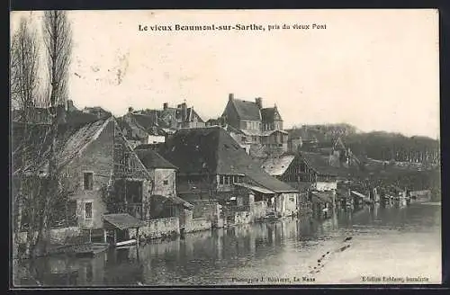 AK Le vieux Beaumont-sur-Sarthe, Panorama pris du vieux Pont