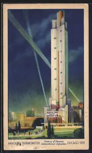 AK Chicago, International Exposition Century of Progress 1933, Havoline Thermometer