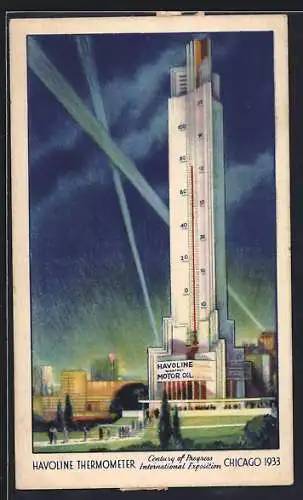 AK Chicago, International Exposition Century of Progress 1933, Havoline Thermometer