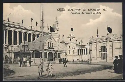 AK Charleroi, Exposition 1911, Pavillons Warocqué et Cida