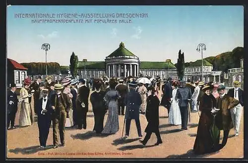 AK Dresden, Intern. Hygiene-Ausstellung 1911, Hauptpromenadenplatz mit populärer Halle