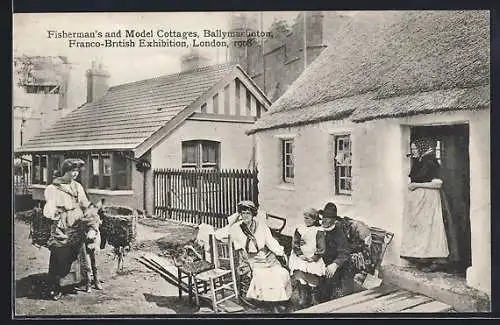 AK London, Franco-British Exhibition 1908, Fisherman`s and Model Cottages, Ballymaclinton