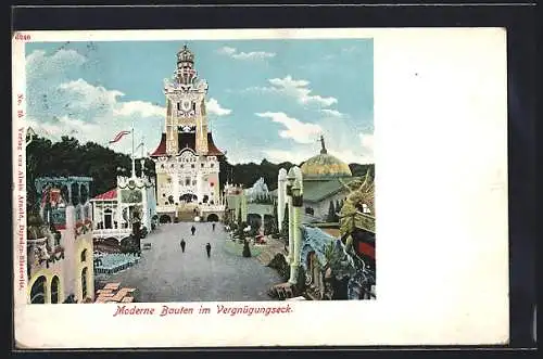 AK Dresden, Deutsche Bau-Ausstellung 1900, Moderne Bauten im Vergnügungseck