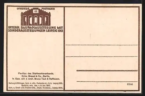 AK Leipzig, Intern. Baufach-Ausstellung mit Sonder-Ausstellungen 1913, Pavillon des Stahlwerksverbandes