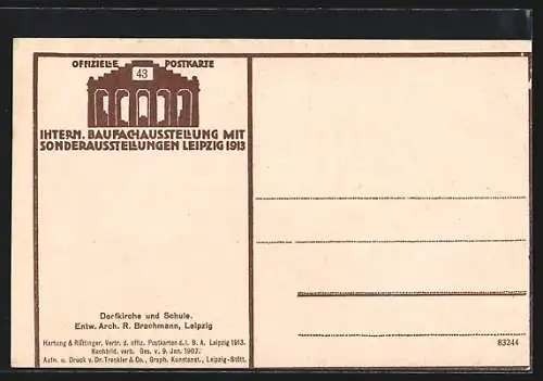 AK Leipzig, Internationale Baufachausstellung mit Sonderausstellungen 1913, Dorfkirche und Schule