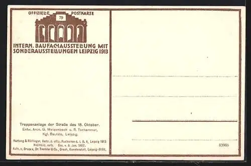 AK Leipzig, Internationale Baufachausstellung mit Sonderausstellungen 1913, Treppenanlage der Strasse des 18. Oktober