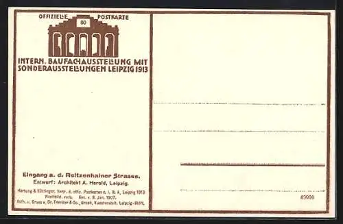 AK Leipzig, Int. Baufachausstellung 1913, Eingang an der Reitzenhainer Strasse