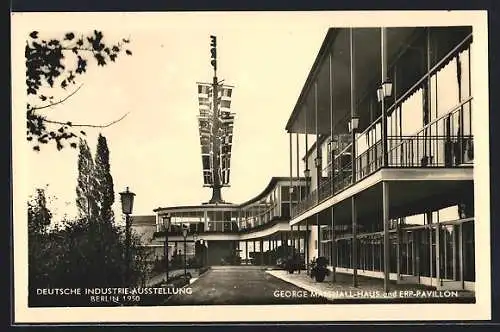 AK Berlin, Deutsche Industrie-Ausstellung 1950, George Marshall-Haus und Erp-Pavillon