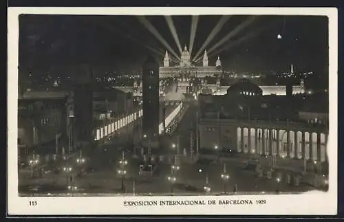 AK Barcelona, Exposicion Internacional 1929, Entrèe à l` Exposition nocturne