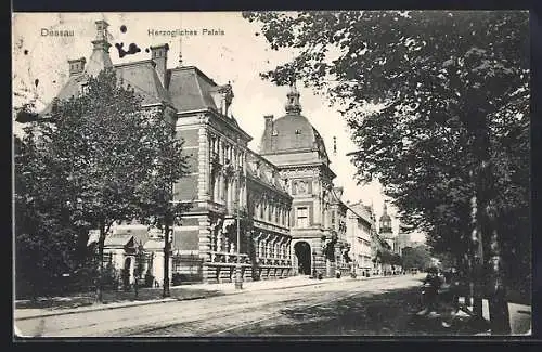 AK Dessau, Herzogliches Palais mit Strassenpartie