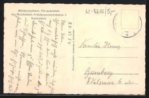 AK Marquartstein, Genesungsheim der Reichsbahn-Arbeiterpensionskasse II Rosenheim