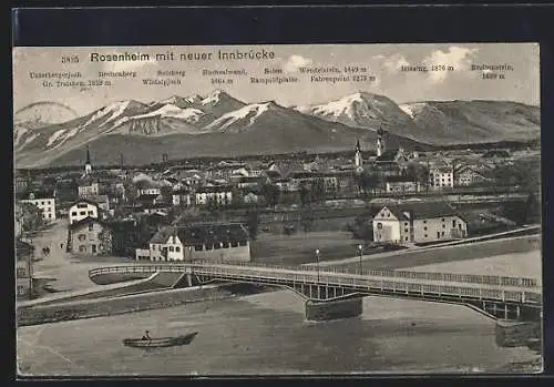 AK Rosenheim, Teilansicht mit neuer Innbrücke, Bergpanorama mit Sulzberg, Breitenberg und Miesing