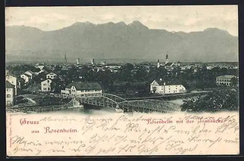 AK Rosenheim, Teilansicht mit Innbrücke