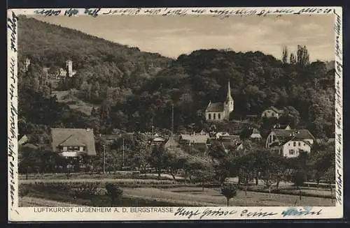 AK Jugenheim / Bergstrasse, Ortsansicht mit Kirche