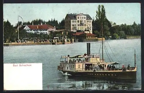 AK Lindau, Hotel Bad Schachen und Ansicht vom See mit Dampfer