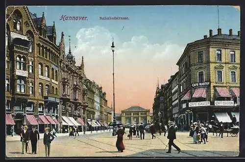 AK Hannover, Bahnhofstrasse mit Cafe Kasten