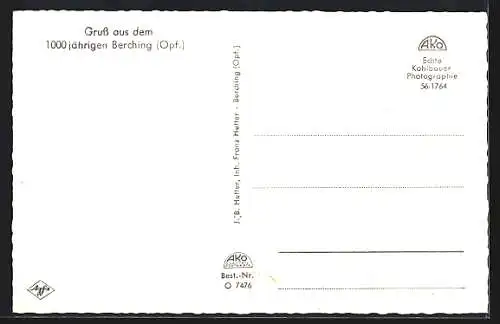 AK Berching /Opf., 1000 jähriges Berching, Strassenpartie mit Geschäft von Hans Willop und Denkmal