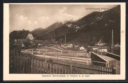 AK Krünn a. d. Isar, Gasthof Schönblick mit Schöttlkarspitze