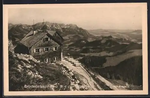 AK Purtschellerhaus, Berghütte mit Blick zum Untersberg