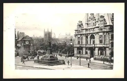 AK Newcastle, Stephenson`s Monument, Strassenbahn