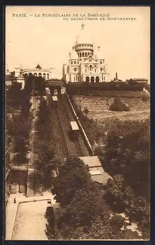 AK Paris, Bergbahn an der Kirche Saint Coeur auf dem Montmartre