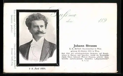 AK Johann Strauss, gestorben 1899, im Portrait