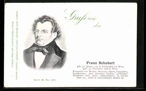 Künstler-AK Franz Schubert mit umgebundenem Tuch im Portrait