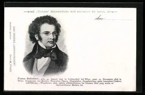 Künstler-AK Franz Schubert mit Halstuch im Portrait