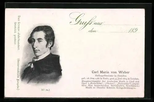 Künstler-AK Carl Maria von Weber, Hofkapellmeister in Dresden