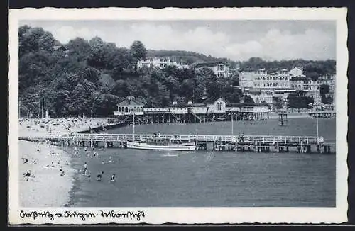 AK Sassnitz, Strandpartie mit Seebrücke