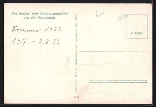 AK Kochel, Wettersteingebirge und Kochelsee aus der Vogelschau