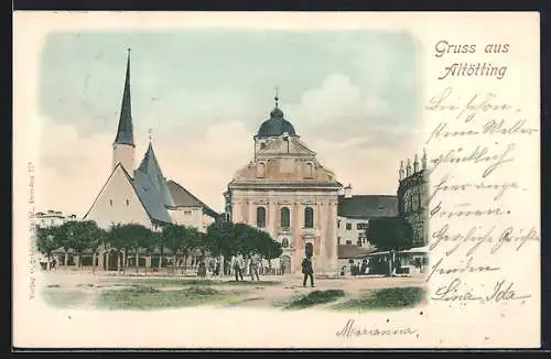AK Altötting, Ortspartie mit Kirche