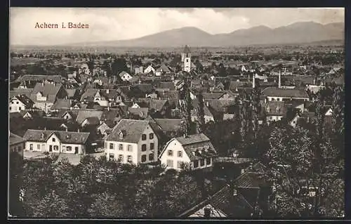 AK Achern /Baden, Teilansicht mit Bergpanorama aus der Vogelschau