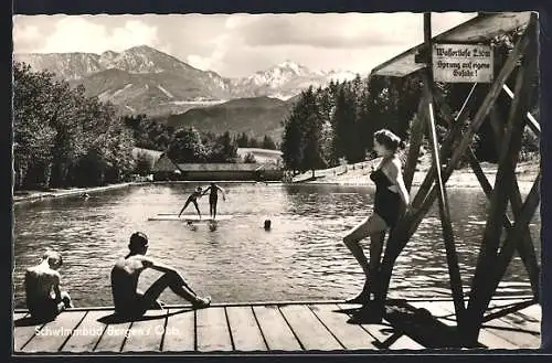 AK Bergen /Obb., Freibad mit Alpenpanorama