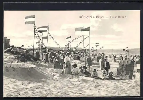 AK Göhren /Rügen, Strandleben mit Meeresblick