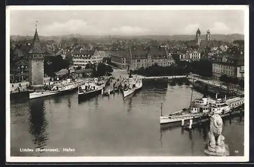 AK Lindau /Bodensee, Hafen aus der Vogelschau