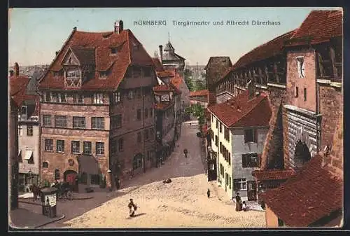 AK Nürnberg, Tiergärtnertor und Albrecht Dürerhaus aus der Vogelschau