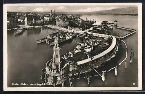 AK Lindau, Hafenmole und Segelclubhaus aus der Vogelschau