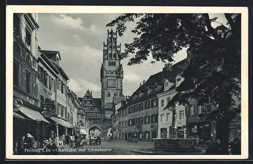 AK Freiburg i. Br., Oberlinden und Schwabentor