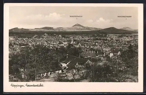 AK Göppingen, Gesamtansicht mit Hohenstaufen aus der Vogelschau