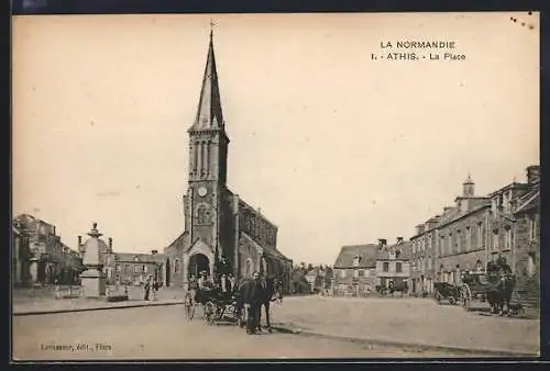 AK Athis /Normandie, La Place, L`Eglise