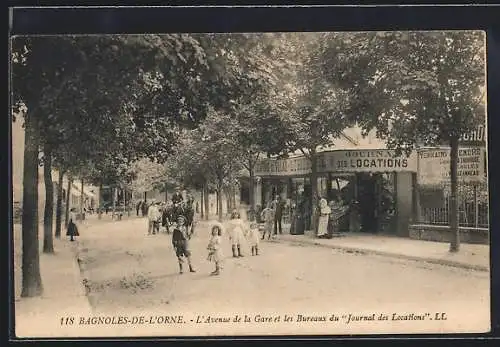 AK Bagnoles-de-l`Orne, L`Avenue de la Gare et les Bureaux du Journal des Lacotions