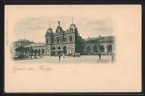 AK Mainz, Strassenpartie am Bahnhof