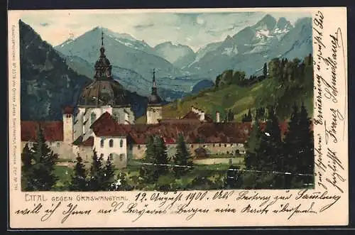Künstler-AK Zeno Diemer: Ettal, Blick über die Dächer