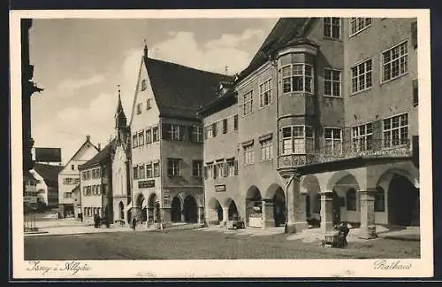 AK Isny, Strassenpartie mit Rathaus